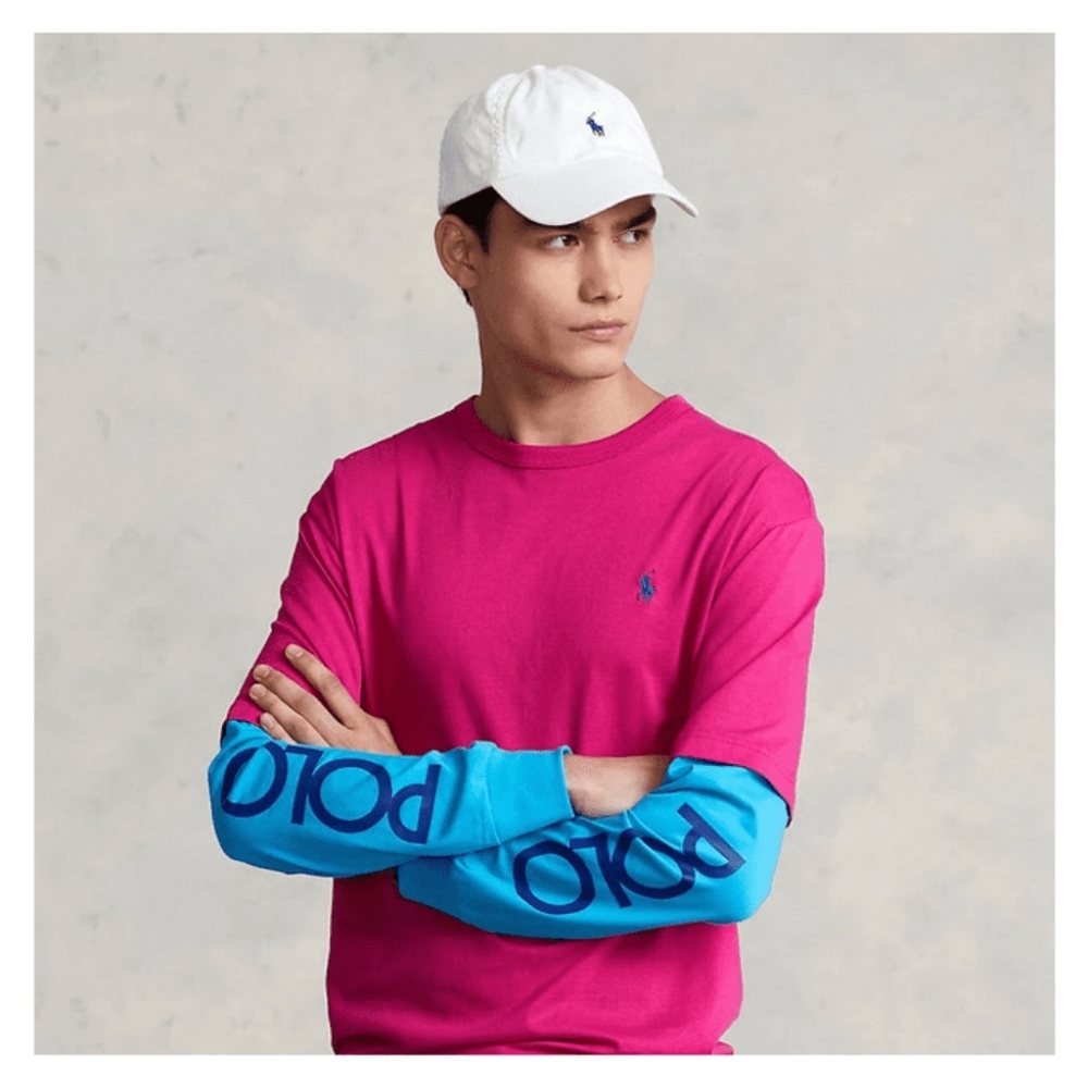 Polo Ralp Lauren Long Sleeve Multi Classic Fit Blue Pink Tee Size Large